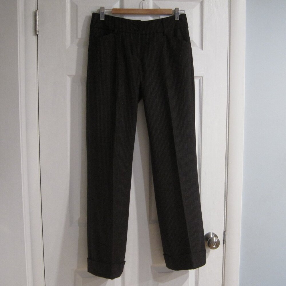 Womyn Black Wool Cuffed Pants Size 4 Thin Striped Dress Trousers Leg Crease